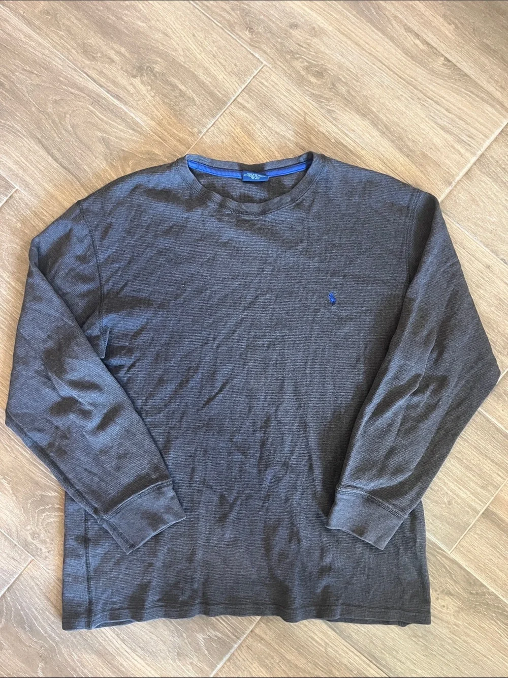 Polo by Ralph Lauren Dark Charcoal Long Sleeve Crewneck with Blue Polo Logo